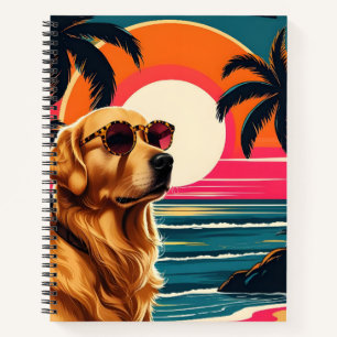 Retro Dog Sunglasses Vintage Sunset Beach Notebook