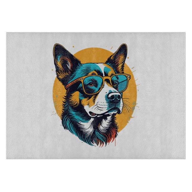 Retro Dog wearing sunglasses Cutting Board (Front)