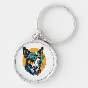 Retro Dog wearing sunglasses Keychain