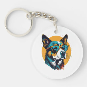 Retro Dog wearing sunglasses Keychain