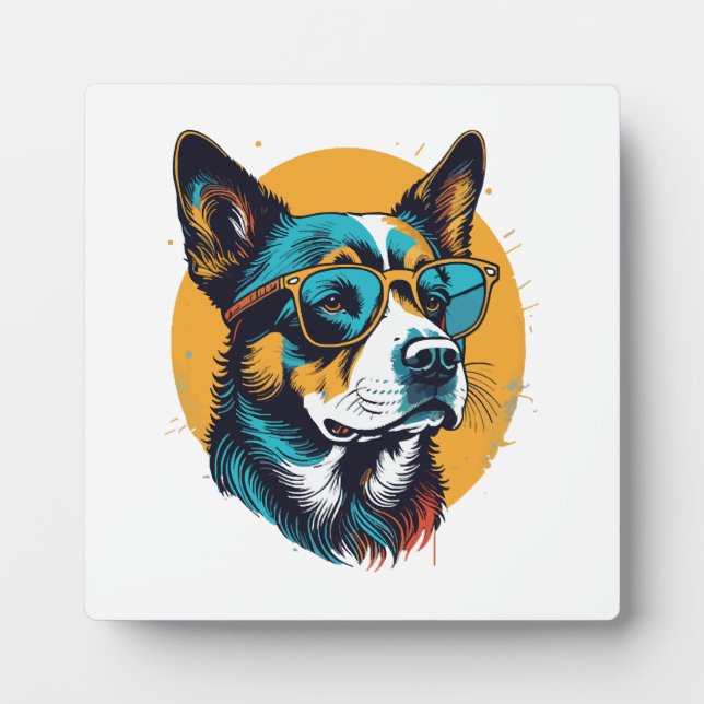 Retro Dog wearing sunglasses Plaque (Front)