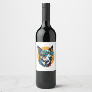 Retro Dog wearing sunglasses Wine Label