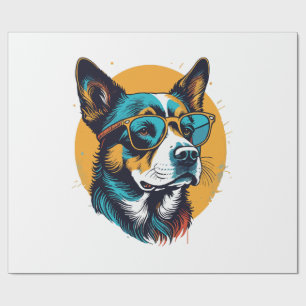Retro Dog wearing sunglasses Wrapping Paper