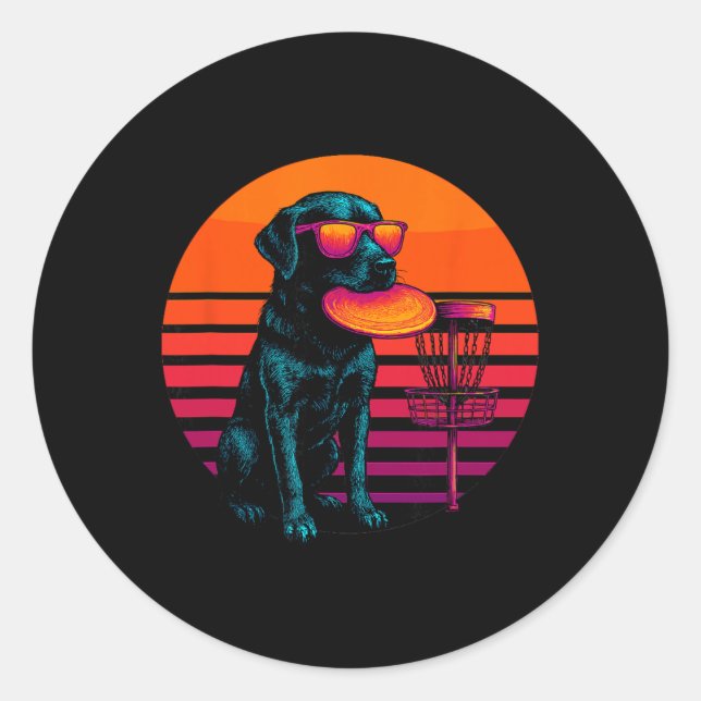 Retro Dog With Disc Golf Disc Disc Golfer  Classic Round Sticker (Front)