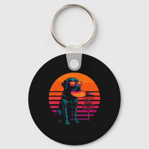 Retro Dog With Disc Golf Disc Disc Golfer Keychain