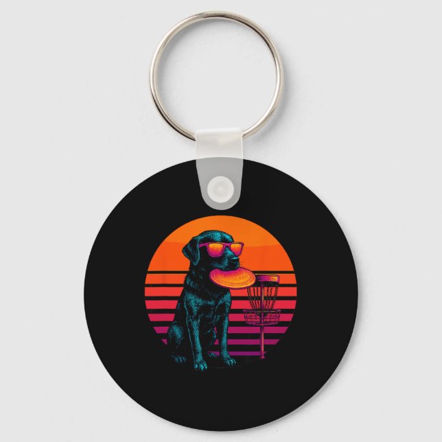 Retro Dog With Disc Golf Disc Disc Golfer  Keychain (Front)