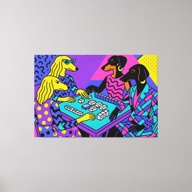 Retro Dogs Playing Mahjong Canvas Print (Front)