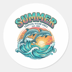 Retro Dolphin tropical / beach summer vacation Classic Round Sticker