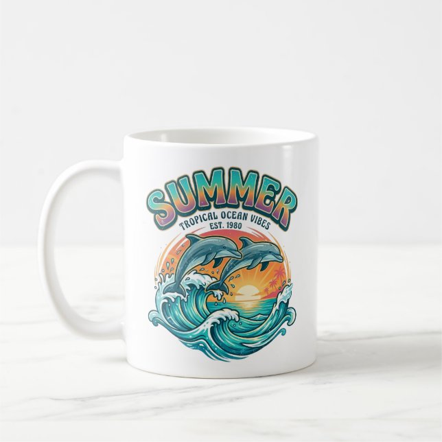 Retro Dolphin tropical / beach summer vacation  Coffee Mug (Left)