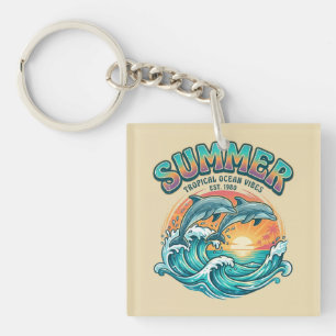 Retro Dolphin tropical / beach summer vacation Keychain