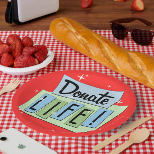 Retro Donate Life - Vintage Sign - Starburst  Paper Plate