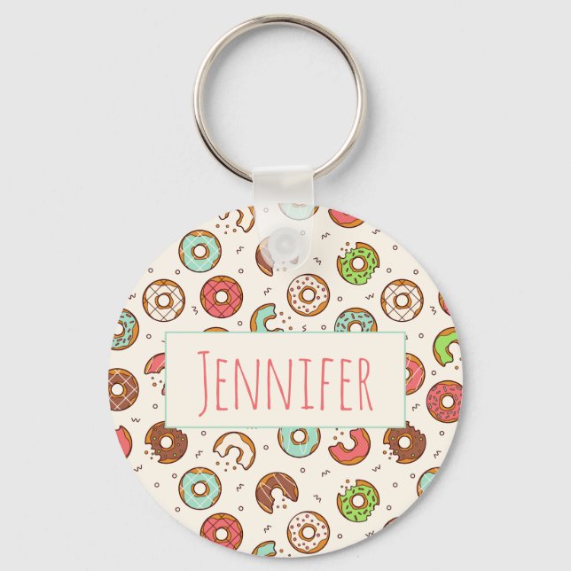 Retro Donut Pattern Cute Colorful Style Keychain (Front)