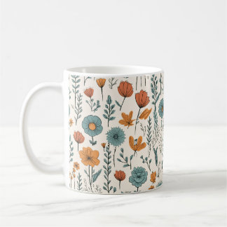 Retro Doodle Flowers Botanical Floral Patterns Coffee Mug