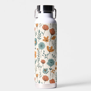 Retro Doodle Flowers Botanical Floral Patterns Water Bottle