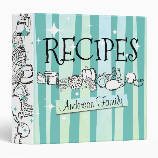 Retro doodle food personalized cookbook recipe binder (Front/Spine)
