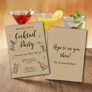 Retro Doodle Kraft Paper Simple Cocktail Party  Invitation