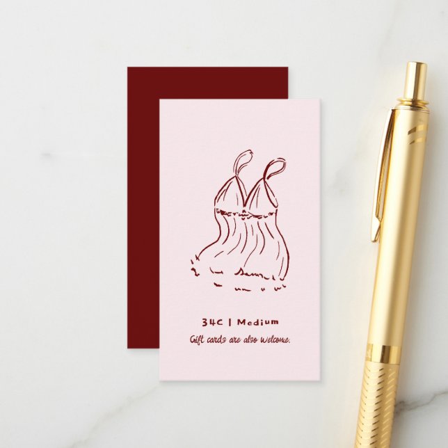 Retro Doodle | Lingerie Size Bridal Shower Enclosure Card (Front/Back In Situ)