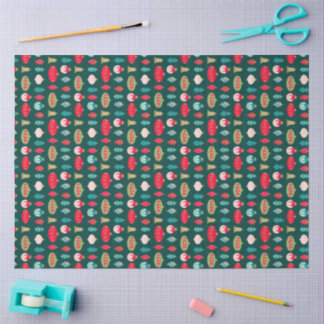 Retro Doodle Ornaments in Red Green Pink Gold Tissue Paper
