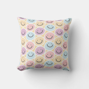 Retro Doodle Smile Emoji Throw Pillow