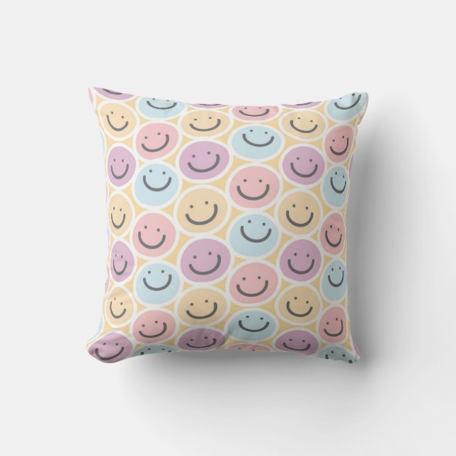 Retro Doodle Smile Emoji Throw Pillow (Front)