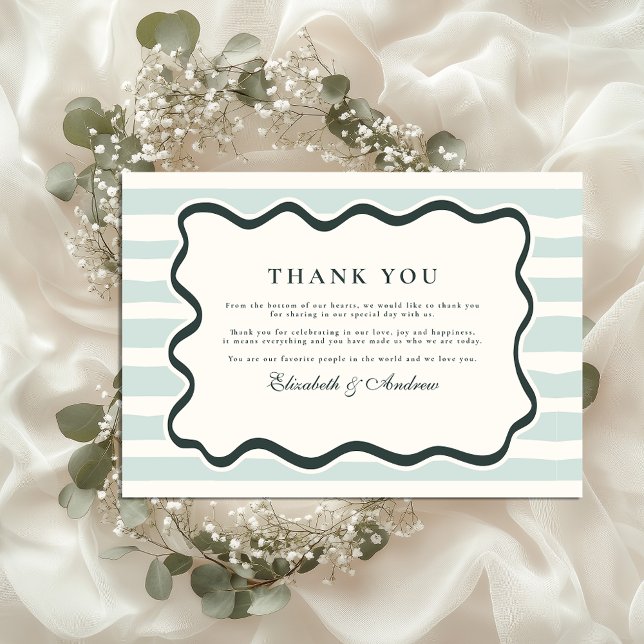 Retro Doodle Wavy Frame Wedding Thank You Card (Creator Uploaded)