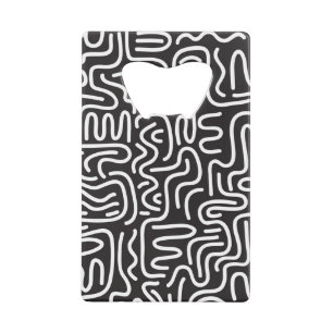 Retro Doodle Wavy Lines: Monochrome Credit Card Bottle Opener