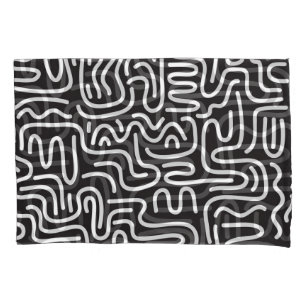 Retro Doodle Wavy Lines: Monochrome Pillowcase