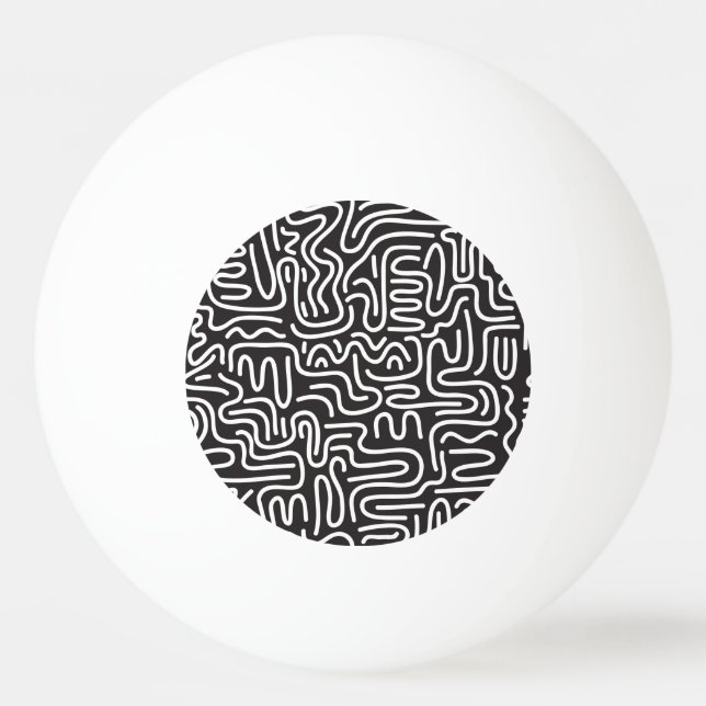 Retro Doodle Wavy Lines: Monochrome Ping Pong Ball (Front)