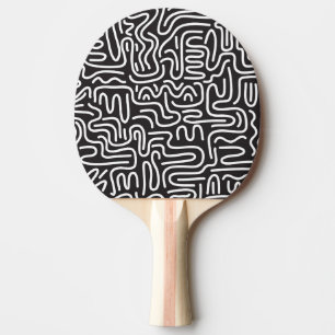 Retro Doodle Wavy Lines: Monochrome Ping Pong Paddle
