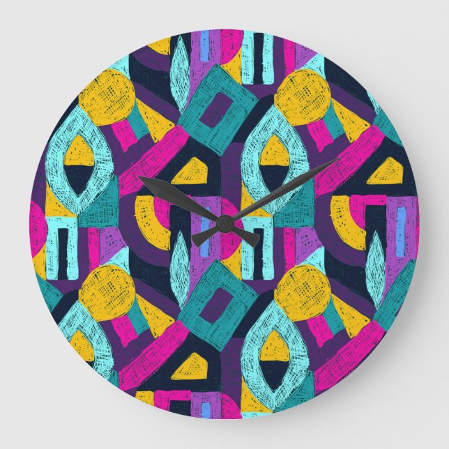 Retro doodles: geometric pop art. large clock (Front)