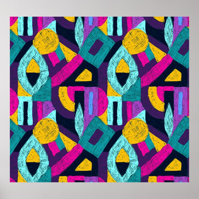 Retro doodles: geometric pop art. poster (Front)