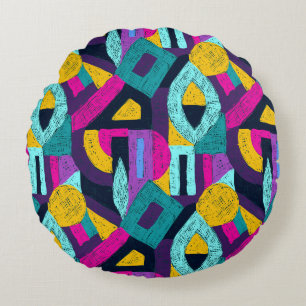 Retro doodles: geometric pop art. round pillow
