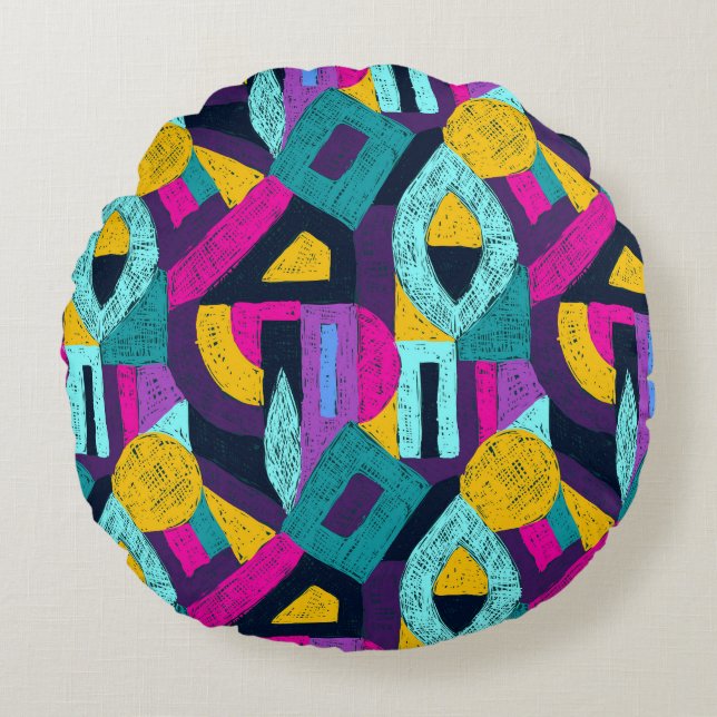 Retro doodles: geometric pop art. round pillow (Front)