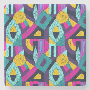 Retro doodles: geometric pop art. stone coaster