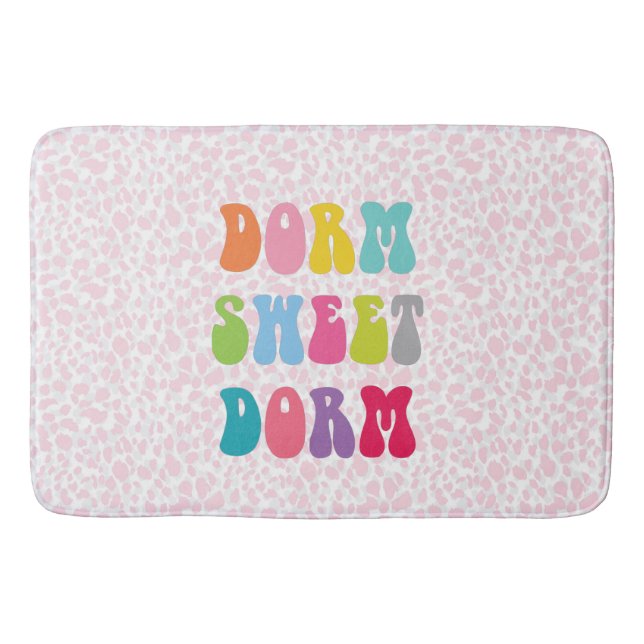 Retro “Dorm Sweet Dorm” Cheetah Print Bath Mat (Front)