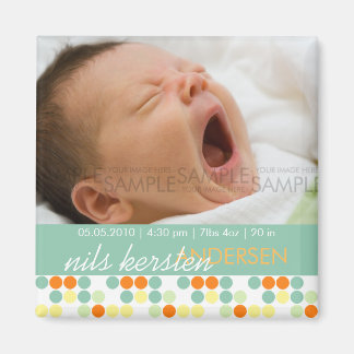 Retro Dots Aqua • Baby Announcement Magnet