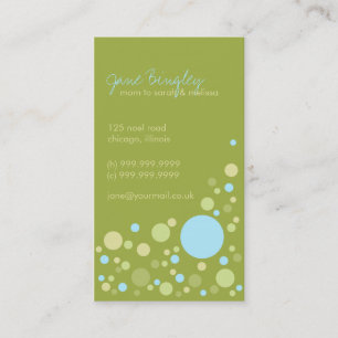 "Retro Dots" Aqua & May Green Mommy Business Card