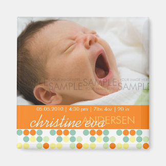 Retro Dots Orange • Baby Announcement Magnet