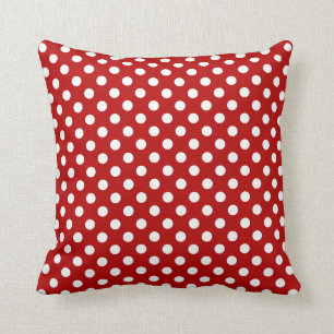 Retro dots - red and white throw pillow