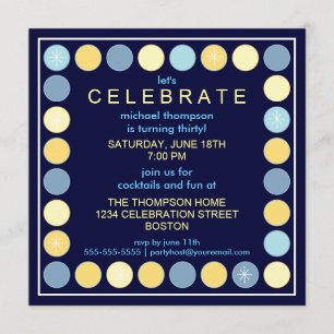 Retro Dots & Stars Birthday Party Invitation