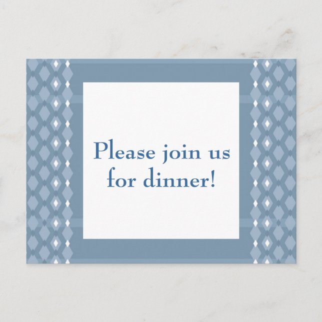 Retro Double Diamond Blue Dinner Party Invite (Front)