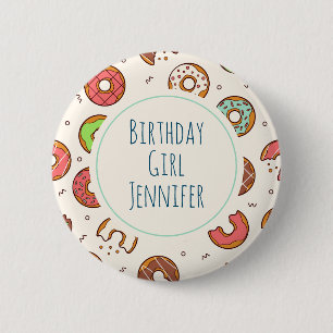 Retro Doughnut Pattern Cute Colourful Style Birthd 2 Inch Round Button