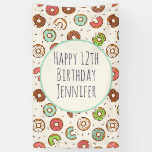 Retro Doughnut Pattern Cute Colourful Style Birthd Banner