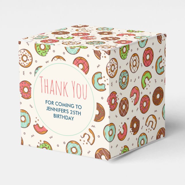 Retro Doughnut Pattern Cute Colourful Style Birthd Favor Box (Front Side)
