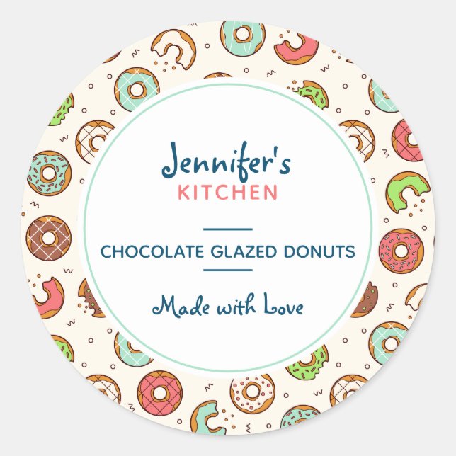 Retro Doughnut Pattern Cute Colourful Style Kitche Classic Round Sticker (Front)
