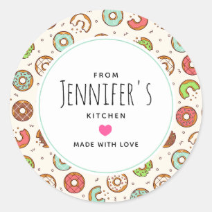 Retro Doughnut Pattern Cute Colourful Style Kitche Classic Round Sticker