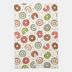 Retro Doughnut Pattern Cute Colourful Style Kitchen Towel