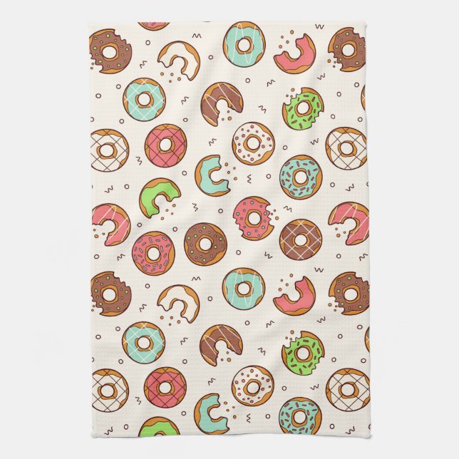Retro Doughnut Pattern Cute Colourful Style Kitchen Towel (Vertical)