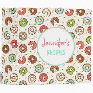 Retro Doughnut Pattern Cute Colourful Style Recipe Binder