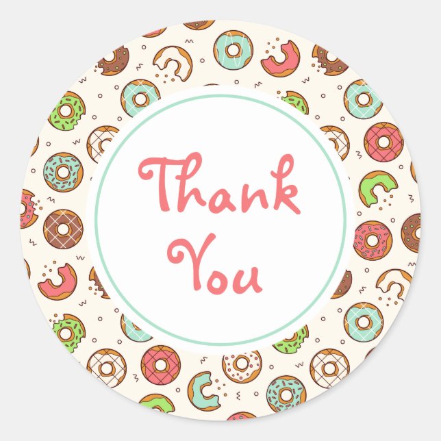 Retro Doughnut Pattern Cute Colourful Style Thank  Classic Round Sticker (Front)